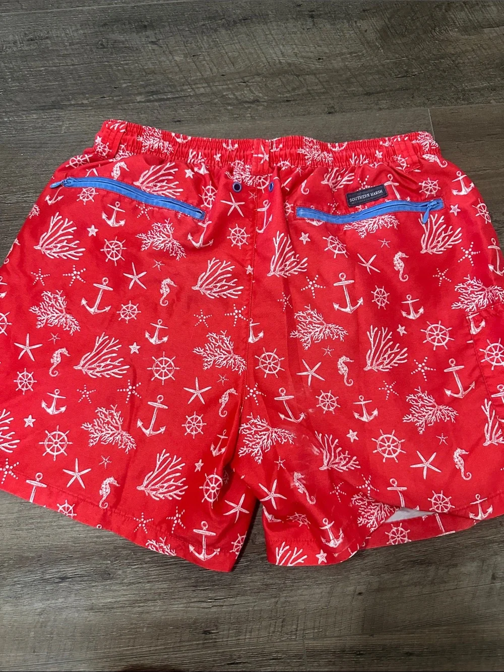 Men's Red Nautical Print Swim Trunks